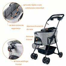 Mighor Carrinho de passeio com berço removível para Pet, animal de estimação, cachorro, cão, gato de médio porte até 20 Kg - Cinza - Visão 5
