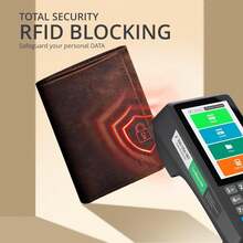Real Leather Mens Trifold Wallet RFID Blocking Slim Minimalist Front Pocket - & Stylish With ID Window In Box - Brown - View 5