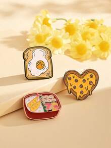 1/3件套可爱食物胸针套装，煎蛋吐司和心形披萨设计，独特的纹理再现了美味佳肴的场景，做工精细，佩戴在衣服上可以点亮你的心情，是一份贴心的小礼物。 - 彩色 - 查看 2