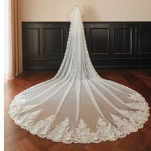 One Layer Ivory Long Lace Bridal Veil With Metal Comb Elegant Romantic Wedding Veil For Bride Soft Lightweight Comfortable For Wedding Party And Formal Occasions - Màu be - Xem 2