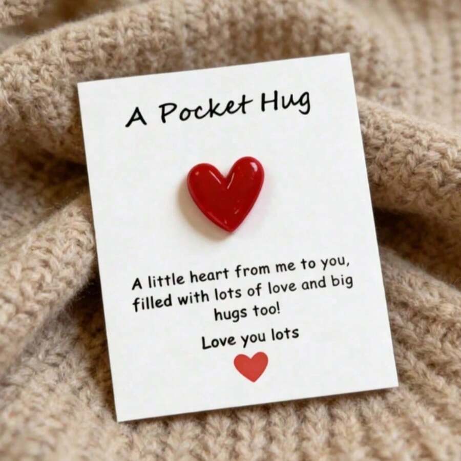 1pc/5pcs Pocket Hug Heart Greeting Card With Mini Resin Heart Pendant, Sweet Encouragement Card, Perfect Gift For Mother's Day, Teacher's Day And Thanksgiving - Red Heart - View 1