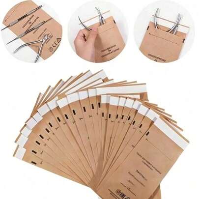 Kraft Paper Nail Sterilization Bags, Suitable For Dental Nail Metal Tools, Applicable For Dry Heat, UV And Ozone Sterilization, Disposable Nail Tool Sterilization Bags, Kraft Paper Bags, Scissors, Tweezers Cleaning Bags