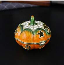 Cute Little Pumpkin Ring Earrings Storage Box - High-End And Exquisite Diamond-Studded Hollow Pumpkin Jewelry Box - Small Tabletop Decorative Piece - Pumpkin - View 3