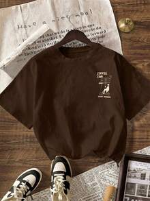 Coffee Club Graphic T-Shirt, Spring And Summer Casual Round Neck Short Sleeve T-Shirt For Plus Size Women - Coffee Brown - View 3