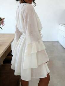2026 Summer Women's Vacation Dress, Flare Sleeve Skirt, Loose A-Line Cut Spring/Summer Series White Elegant - White - View 8
