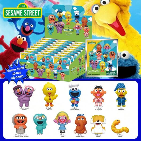  1 pièce Figurine porte-clés Sesame Street sous licence officielle, boîte mystère. Personnages : Cookie Monster, Big Bird, Ernie, Rosita, Bert. Décoration de sac à dos, cadeau.