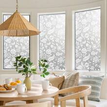 1/4pcs Decorative Plant Pearl Frosted Window Stickers. Elegant White Floral Leaf Vine And Feather Pattern. Static Cling Stickers. Waterproof PVC Material. Suitable For Bathroom, Powder Room, Bedroom And Living Room. - Multicolor - View 3