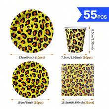 1 Set Yellow Leopard Print Disposable Plates, Napkins And Cups, Serves 10 Guests, Suitable For Birthday, Wedding, Party, Family Picnic - View 7