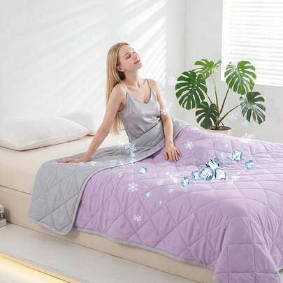 1pc Cooling Quilt, Stitched Blanket, Thin Blanket, Solid Color Sofa Throw Blanket, Bed Blanket, Towel Blanket, Designed For Heat-Sensitive People, Large Size Lightweight Cooling Blanket, Silky Soft Comfortable Fabric, Quick Moisture Wicking And Heat Dissipation, Multipurpose Thin Blanket For Home And Travel, Suitable For All Seasons