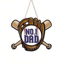 1件棒球主题木质标牌 - “NO.1 DAD”，饰有棒球手套和球棒图案，是父亲节和家居装饰的理想之选，室内/室外墙饰，适用于客厅、前门、厨房、卧室，是送给爸爸的完美礼物，棒球主题房间装饰 | 运动主题 | 木质墙饰，棒球装饰 - 彩色 - 查看 4
