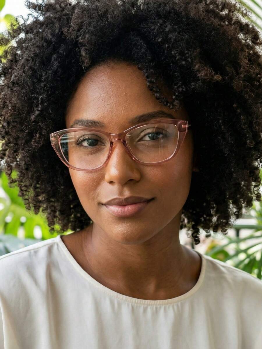 Geometric Cat-Eye Eyeglass Frame With Faceted Temples, Rounded Cat-Eye Shape, Made Of Lightweight And Durable Resin, Thick Sides, Perfect For Prescription Lenses, 2026 , Elegant And Luxurious Gift For Women - Hoa hồng - Xem 1