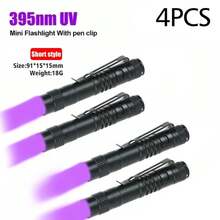 Linterna UV de 395nm, antorcha ultravioleta con Clip para bolígrafo, baterías AAA portátiles, luz violeta usada, Detector de escorpión de orina de mascota, lámpara UV - Corto-4 piezas - Ver 3