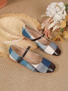 Damen bunte karierte bequeme Casual Flache Schuhe, elegante Preppy Stil Mary Jane Schuhe, weiche Sohle Ballett Schuhe für den Alltag, Einkaufen, Party, Büro, geeignet für alle Jahreszeiten - Verschiedenfarbig - Übersicht 3