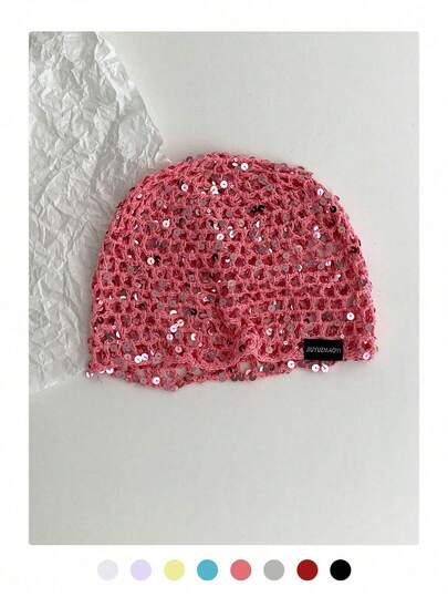 Gorro de punto hecho a mano con lentejuelas, hueco, de estilo retro, versátil, ligero y transpirable para mujer, para primavera y verano