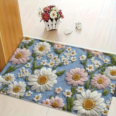 1pc, Simple And Fresh Floral Bathroom/Shower Mat/Floor Mat, Resistant To Dirt, Dust, Wear, And Tear. Ideal For Door Mats In Rooms, Perfect For Home Decor.