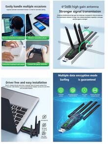 VAORLO 二合一 WIFI6 AX900 USB WiFi 蓝牙 5.4 双频 2.4GHz + 5GHz 四天线 802.11AX USB 3.0 900Mbps WiFi 6 高速网络适配器接收器，兼容 Windows 10/11，支持 MU-MIMO 多设备连接 - 黑色 - 查看 3