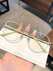 1pc Ladies Highly Attractive Level Student Light Round Face Display Face Flat Non-Prescription Glasses Plain Frame - Multicolor - View 11