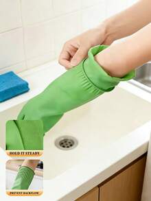 1 par de guantes de goma extra largos, extra gruesos, duraderos, impermeables y antideslizantes, adecuados para la cocina, la jardinería, el lavado de platos y otras tareas de limpieza del hogar, unisex para mujeres y hombres, guantes de goma antideslizantes para el hogar - Multicolor - Ver 4