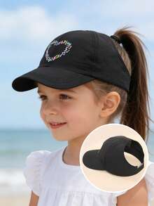 Gorra de béisbol con bordado de corazón para niñas, sombrero ajustable de protección solar para uso diario y vacaciones, verano - 1PC - Ver 12