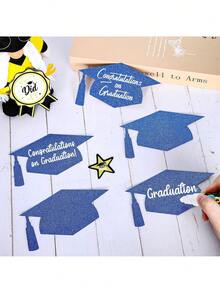 5pcs Graduation Signature Cards, Graduation Season Signature Cards, Doctorate Party Glitter Decorations, Black Glitter Cardstock, DIY Graduation Cap Decor Accessories, Suitable For Graduation Cap Decoration, Graduation Party Celebration Gifts - Multiple Styles - View 7