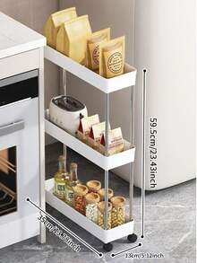 2/3/4 Tier Portable Storage Cart, Suitable For Narrow Spaces, 13cm Width, Hollow Drainage With Movable Casters, Drainage Net, Mobile Kitchen Storage Rack With Metal Tubes, Vertical Storage Rack, Applicable For Kitchen, Bathroom, Laundry Room, Living Room, Floor-Standing Rack, Floor-Standing Rack - Stainless Steel + Plastic Material (Can Be Used For Washing Vegetables) - Multicolor - View 18