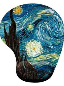1 pieza Alfombrilla de ratón 2 en 1 con patrón de rosa vintage y reposamuñecas, de silicona y espuma viscoelástica, diseño antideslizante y resistente al desgaste, alivia la fatiga de la mano, flor de Van Gogh, accesorio de escritorio estético, perfecto para oficina, hogar, juegos, estudio y uso diario. - Multicolor - Ver 2