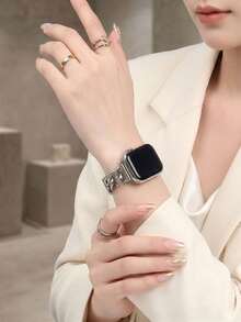 1条女士优雅银色链条表带，兼容 38mm、40mm、41mm、42mm、44mm、45mm、46mm、49mm，奢华厚实不锈钢表带 - 銀色 - 查看 6