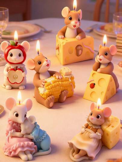 Khuôn silicon hình chuột dễ thương với bắp ngô và pho mát, khuôn động vật hoạt hình 3D dùng cho nến thơm, đồ thủ công bằng thạch cao và nhựa, khuôn bền, dễ tháo khuôn, thích hợp trang trí nhà cửa và làm quà tặng lễ hội.