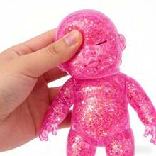 Glitter Babies Doll Squishies Stress Toy – 4" Soft Squeezable Fidget Toy, Cute Sparkly Sensory Decompression Doll For Adults, Portable Desk Decor & Anxiety Relief Gift - 粉色 - 查看 3