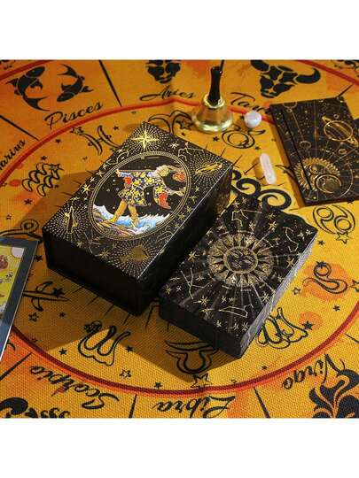 1 bộ bài Tarot mạ vàng, thiết kế mặt trời đen trắng, hướng dẫn bằng tiếng Anh, bộ bài Tarot PVC chống thấm nước, bài tiên tri, trò chơi board game, bài bói toán, quà tặng sưu tầm