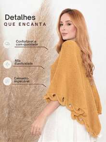 Women's Poncho Knitted Coat Cape Elegant Blouse Winter Warm Marrie Knit - 芥末黃 - View 2