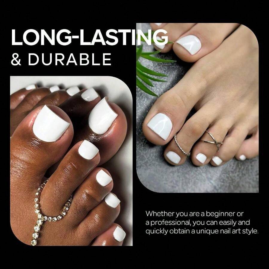 White Toe Nail Press On With 2 Nail Glue, 150pcs Square French Toe Nail Press Ons, 15 Sizes Thick Soft False Toenail Extension, Pink Full Cover Acrylic For Nail Art DIY - 150 chiếc - Màu trắng mờ tinh khiết - Xem 1