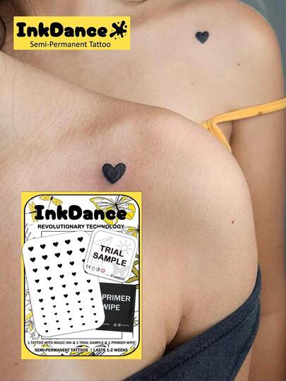 1 Set "Little Heart" New Technology Temporary Tattoo Stickers, Cute, Semi-Permanent, Body Art Painting For Women, Waterproof & Long-Lasting, Realistic Design, Plant-Based Formula, Ink Dance Gift X014