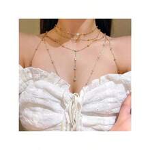 VKHK 1pc Sexy Beach Chest Decoration With Shiny Rhinestone Women's Body Chain - Vàng - Xem 1
