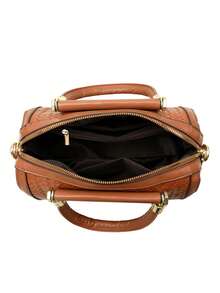 Bolso de mujer, bolso de hombro, PU cuero con relieve tejido de unicolor, minimalista, ligero, versátil - Marrón - Ver 9