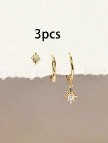 Bộ 3 bông tai mặt dây chuyền hình ngôi sao tối giản, bông tai xoắn Mobius, bông tai thời trang sáng tạo đa năng. - bộ bông tai ba chiếc - Xem 4