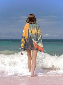 1条春季系列彩色印花沙滩巾，大号柔软吸水条纹沙滩浴巾，适合旅行、度假、运动、浴室、泳池和露营，现代旅行必备毛巾，吸水性强。 - 彩色 - 查看 6