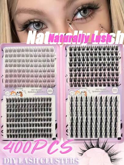 400 D-Shaped Curled And Fluffy 3D Mink Fur False Eyelashes, 4 Styles Of Lash Clusters, New DIY False Eyelashes, Soft And Thick, Suitable For Makeup, Eyelash Extensions, Short Lashes, DIY Eyelashes, Light-Colored Lashes, And At-Home DIY Eyelash Extensions.