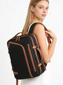 1pc Large Capacity Business Travel Backpack With Luggage Strap And USB Charging Port. Multi-Compartment Laptop Backpack With Separate Shoe Compartment And Luggage Sleeve. Practical Student Laptop Bag With Laptop Compartment. Solid Color Sports Backpack With Handle. High Capacity Student Backpack. - Black - View 11