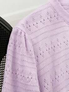 GIGOGOU Women's Breathable Knit Cardigan T-Shirt, Fashionable Short Sleeve Top, Spring/Summer - Purple - View 10