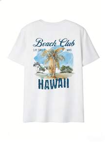 Women's Casual Vintage Summer Beach Print T-Shirt, Crew Neck, Short Sleeves, White, Summer Tops - White - View 7