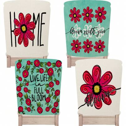 1 cái/4 cái Tấm bảo vệ lưng ghế họa tiết hoa và chữ màu đỏ, chất liệu polyester, có thể giặt được, thích hợp cho trang trí nhà cửa, phòng ăn, phòng khách, nhà bếp.