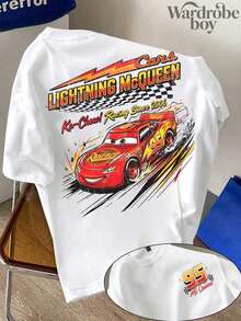 Disney Printed T-Shirt,Men's Lightning McQueen, Disney Cars Hoodie, Pixar Cars Radiator Springs TT-Shirt,Unisex,High-Quality Pure Cotton T-Shirt,Suitable For All Seasons, Comfortable And Breathable| Exquisite Design | The Best Choice For Giving Gifts - 白色 - 查看 1