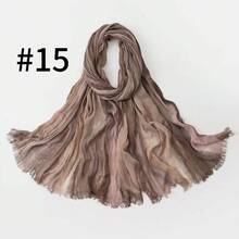 1条新款亚麻渐变蓝色围巾，复古百搭印花褶皱长围巾，适合女士，秋冬季、海滩、度假场合 - 彩色 - 查看 32