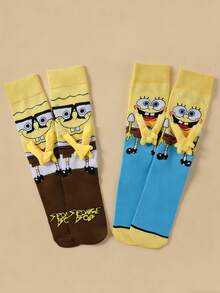 SpongeBob SquarePants 1/2/4双装可爱卡通手牵手磁性情侣袜，适合情侣和闺蜜的同款袜子，韩版 - 彩色 - 查看 14