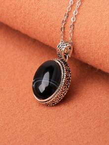 1 pieza Collar con colgante ovalado de piedra falsa, verde - Verde - Ver 14