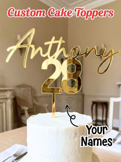 Personalized Name And Age Cake Topper, Customized Acrylic Cake Decoration, Gold/Silver/Rose Gold Acrylic Decor, Mother's Day Gift, Anniversary Dessert Pendant, Personalized Age Number And Name Cake Decoration Plate Set