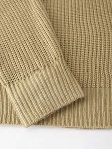 Men's Comfortable Minimalist Button Decor Long Sleeve Crew Neck Sweater, Casual Versatile For Daily Wear, Autumn/Winter - Khaki - View 6