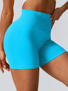 NcmRyu 1 chiếc quần short thể thao nữ không đường may, có gân, cạp cao, nâng mông, mềm mại và thoải mái. - Màu xanh lam - Xem 3