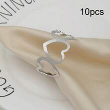 6/10pcs Elegant Minimalist Hollow Metal Heart Shaped Napkin Rings, Suitable For Wedding Decor, Holiday Gatherings, Mother's Day Gifts, And Tabletop Decoration - Multicolor - View 12